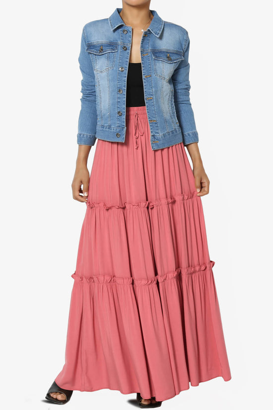 Load image into Gallery viewer, Kelton Ruffle Tiered Woven Maxi Skirt DESERT ROSE_6
