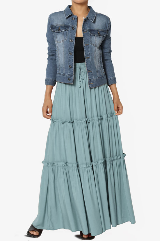 Load image into Gallery viewer, Kelton Ruffle Tiered Woven Maxi Skirt DUSTY BLUE_6
