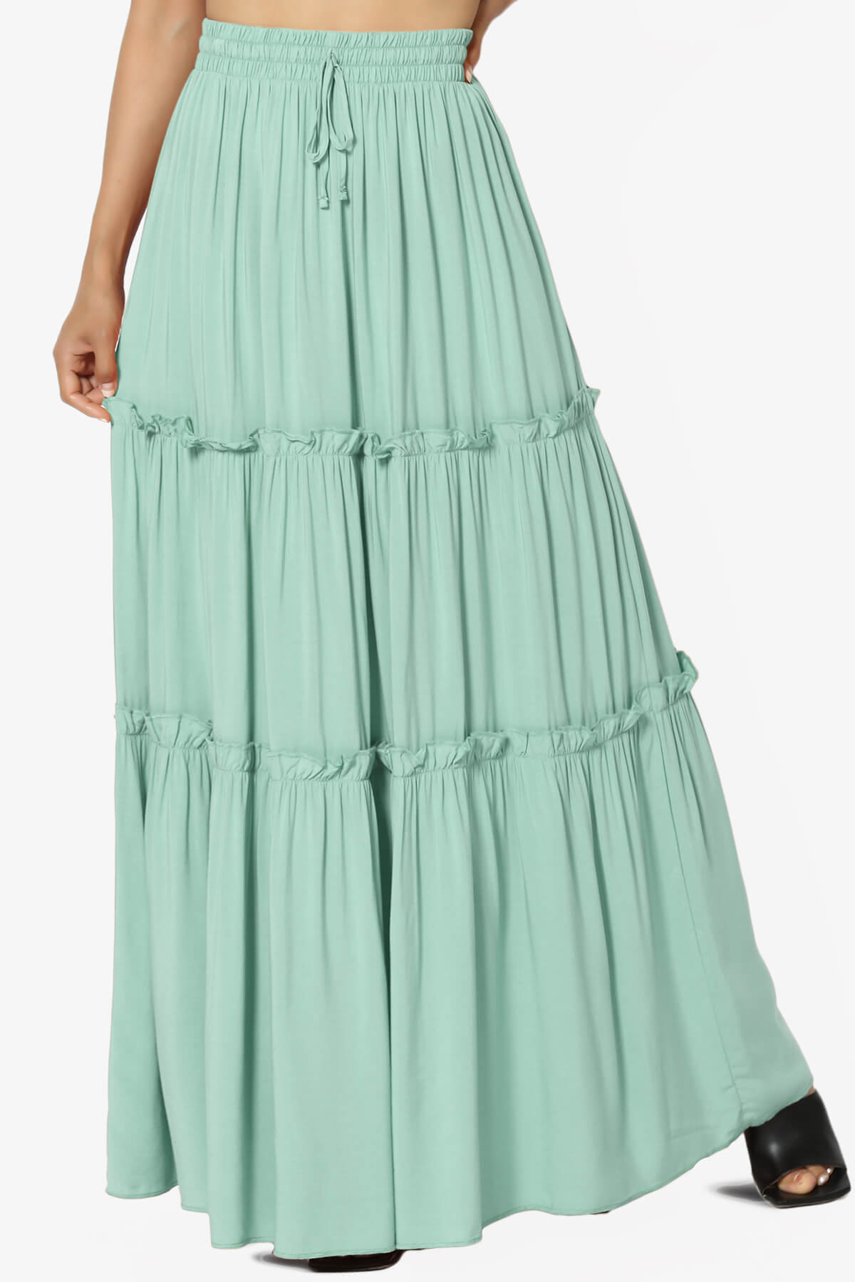 Load image into Gallery viewer, Kelton Ruffle Tiered Woven Maxi Skirt DUSTY GREEN_1
