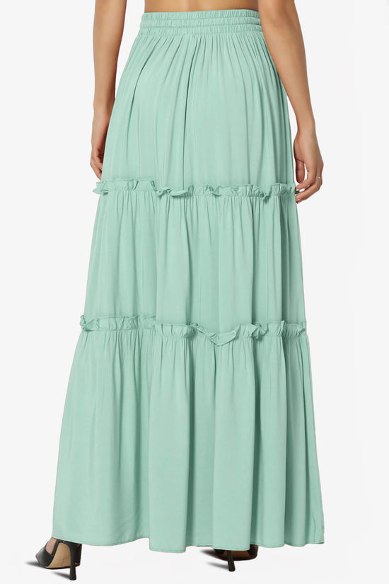 Load image into Gallery viewer, Kelton Ruffle Tiered Woven Maxi Skirt DUSTY GREEN_2
