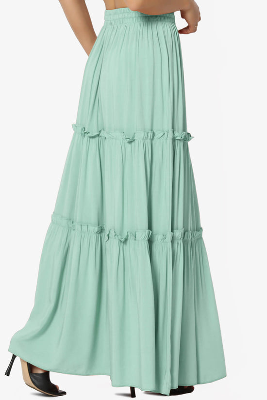 Load image into Gallery viewer, Kelton Ruffle Tiered Woven Maxi Skirt DUSTY GREEN_4
