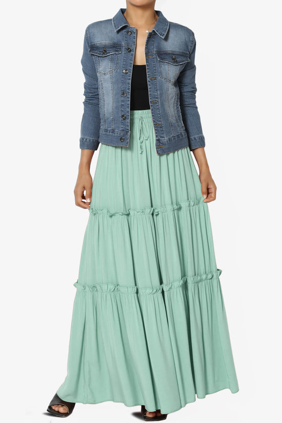 Load image into Gallery viewer, Kelton Ruffle Tiered Woven Maxi Skirt DUSTY GREEN_6

