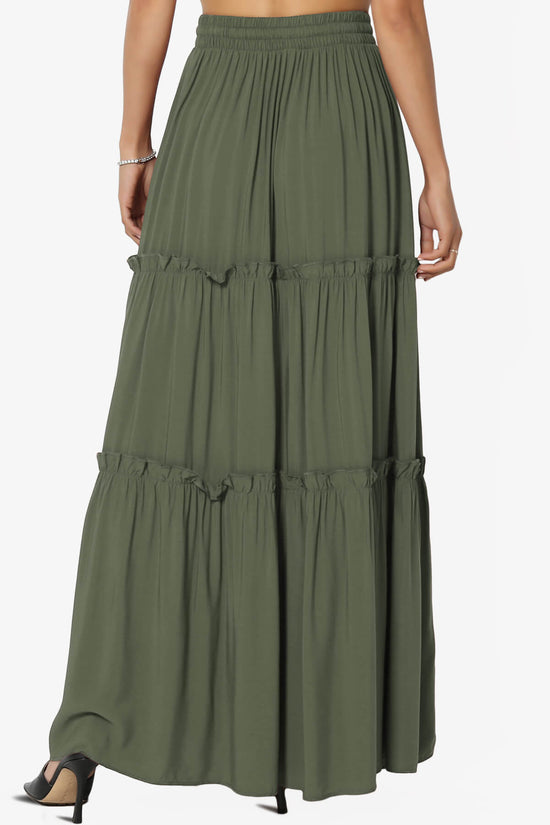 Load image into Gallery viewer, Kelton Ruffle Tiered Woven Maxi Skirt DUSTY OLIVE_2
