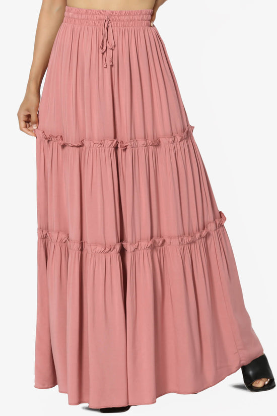 Load image into Gallery viewer, Kelton Ruffle Tiered Woven Maxi Skirt DUSTY ROSE_1
