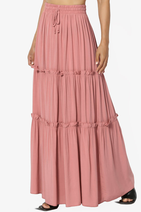 Load image into Gallery viewer, Kelton Ruffle Tiered Woven Maxi Skirt DUSTY ROSE_3
