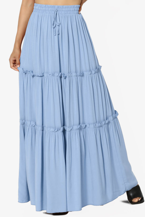 Kelton Ruffle Tiered Woven Maxi Skirt LIGHT BLUE_1