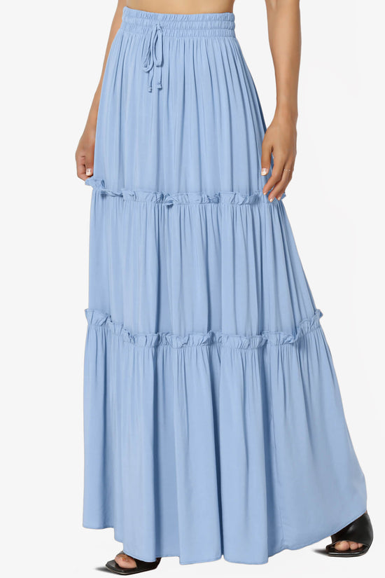 Kelton Ruffle Tiered Woven Maxi Skirt LIGHT BLUE_3