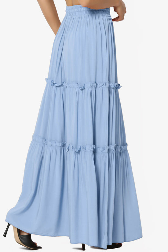 Load image into Gallery viewer, Kelton Ruffle Tiered Woven Maxi Skirt LIGHT BLUE_4
