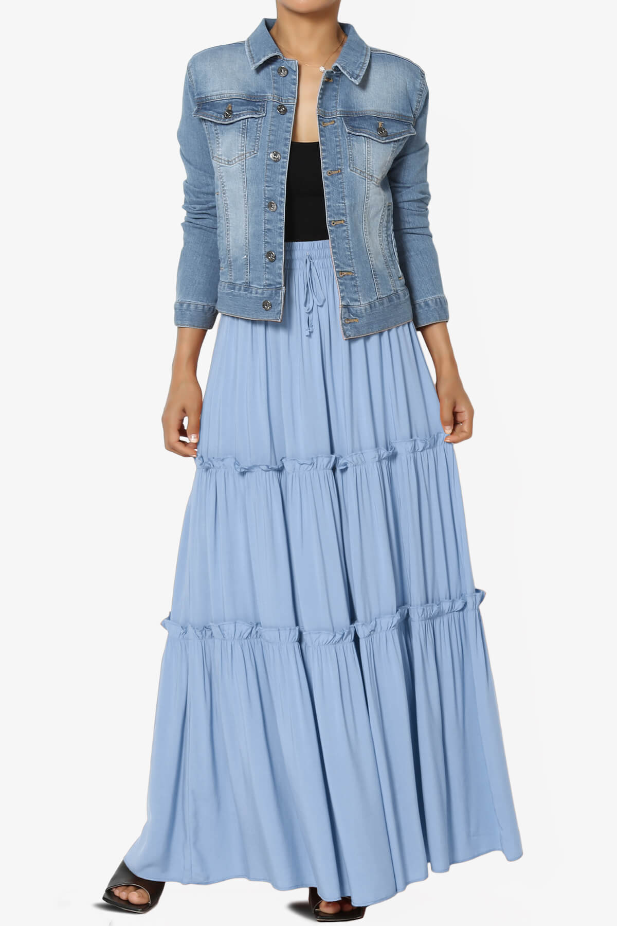 Kelton Ruffle Tiered Woven Maxi Skirt LIGHT BLUE_6