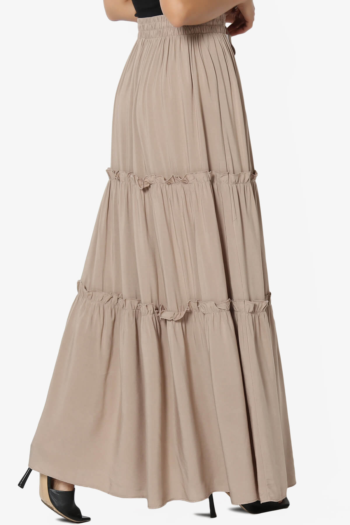 Kelton Ruffle Tiered Woven Maxi Skirt LIGHT MOCHA_4