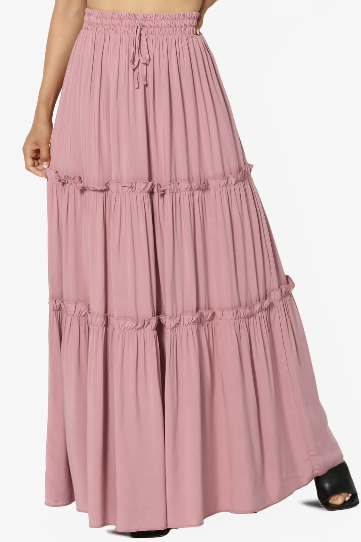 Kelton Ruffle Tiered Woven Maxi Skirt LIGHT ROSE_1