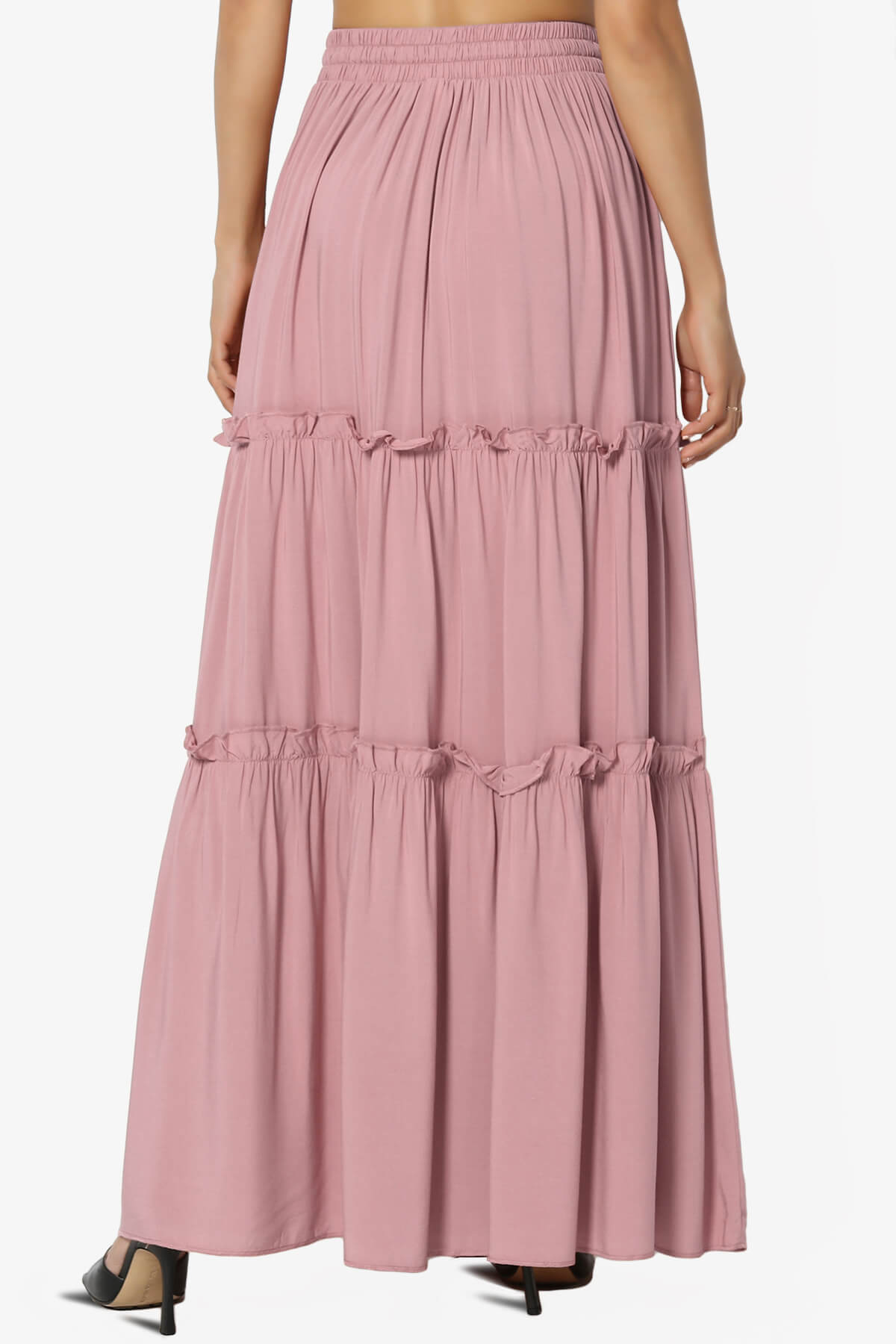 Load image into Gallery viewer, Kelton Ruffle Tiered Woven Maxi Skirt LIGHT ROSE_2
