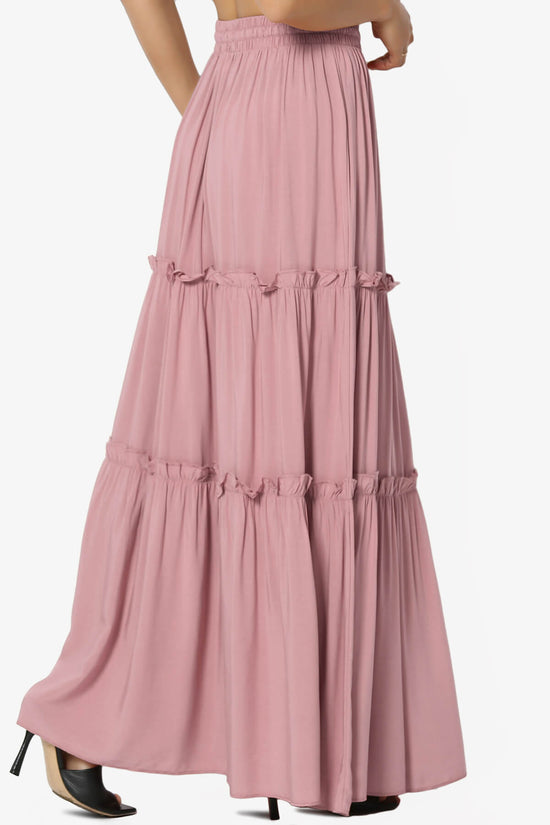 Kelton Ruffle Tiered Woven Maxi Skirt LIGHT ROSE_4