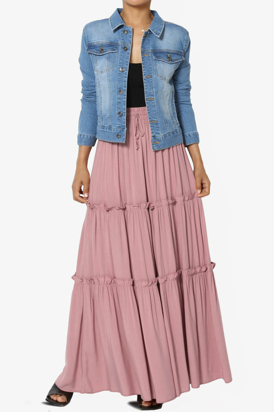 Load image into Gallery viewer, Kelton Ruffle Tiered Woven Maxi Skirt LIGHT ROSE_6
