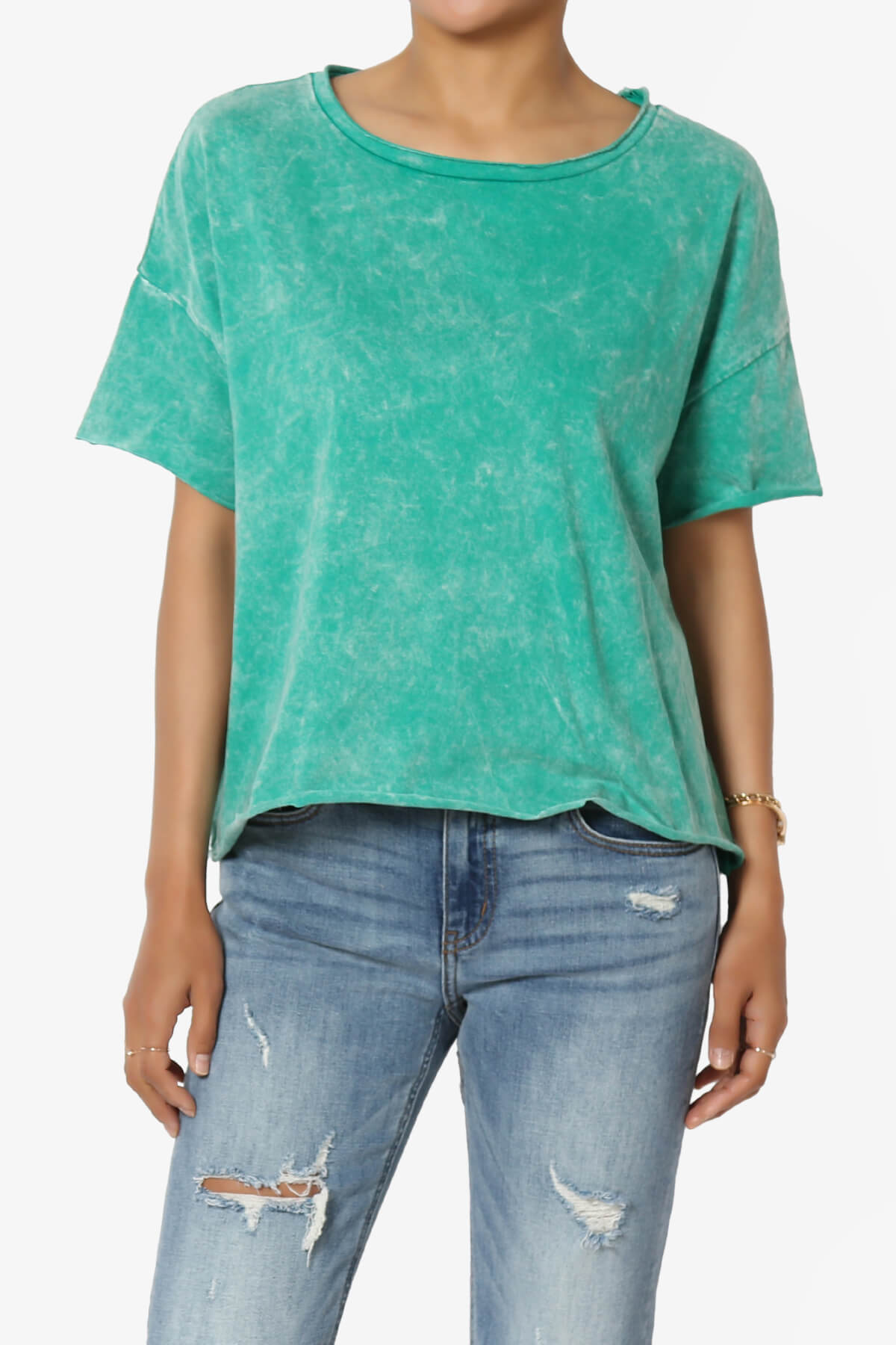 Load image into Gallery viewer, Kiralin Acid Wash Short Sleeve Crop T-Shirt KELLY GREEN_1
