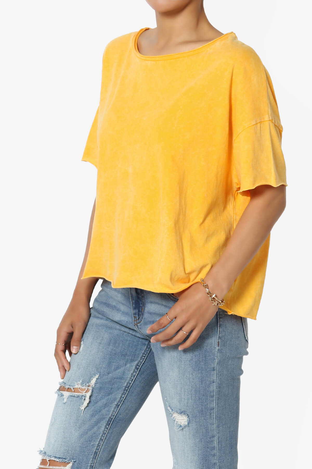Kiralin Acid Wash Short Sleeve Crop T-Shirt YELLOW GOLD_3
