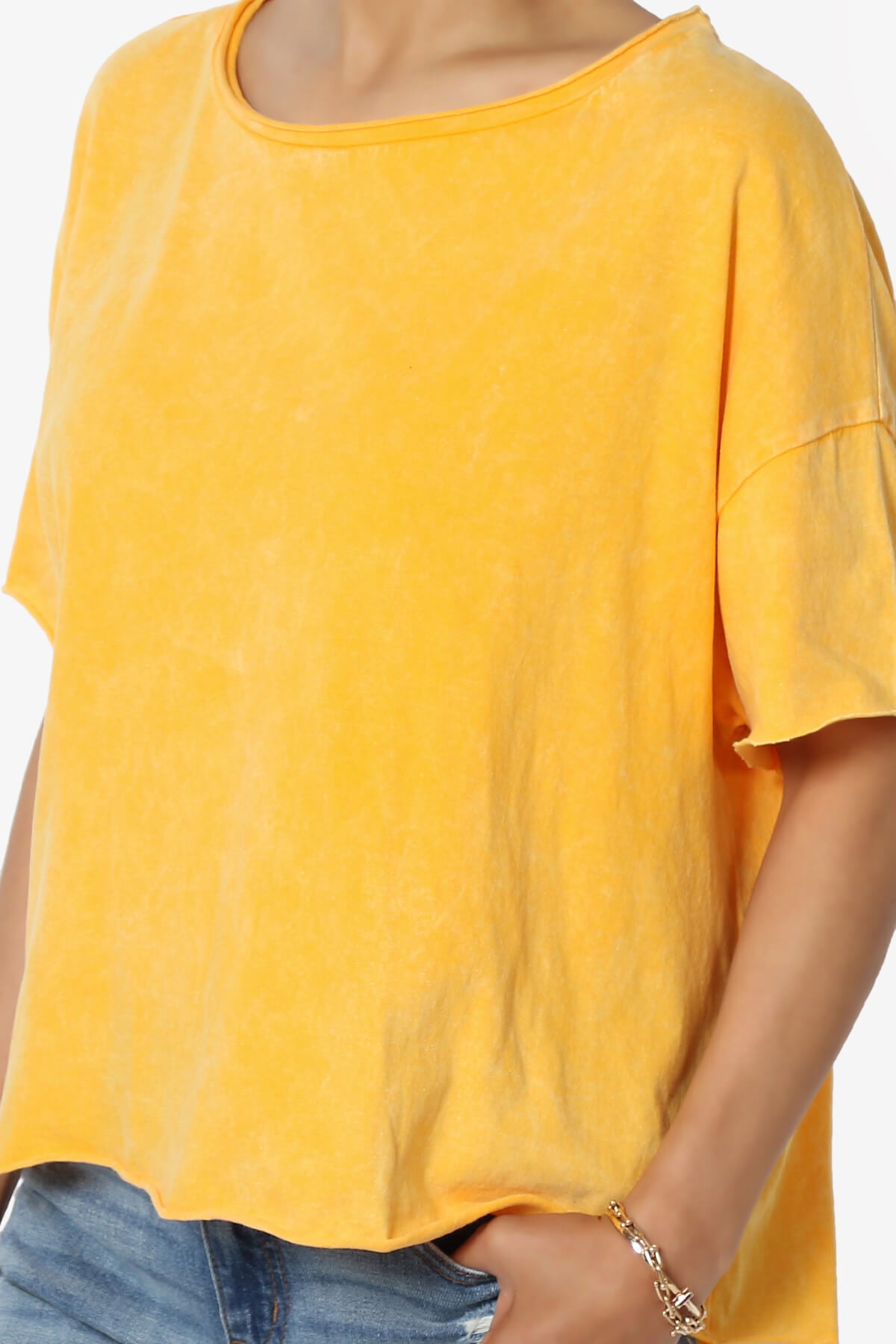 Kiralin Acid Wash Short Sleeve Crop T-Shirt YELLOW GOLD_5