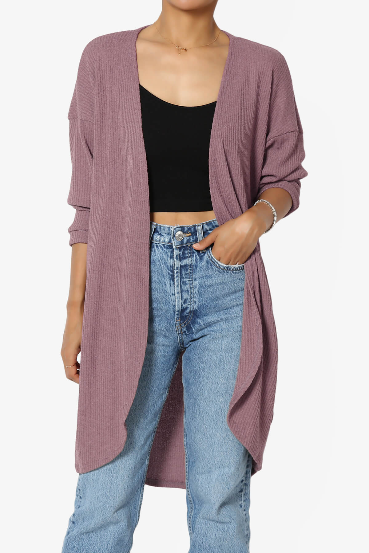 Load image into Gallery viewer, Lexa Ribbed Knit Open Front Cardigan DARK MAUVE_1
