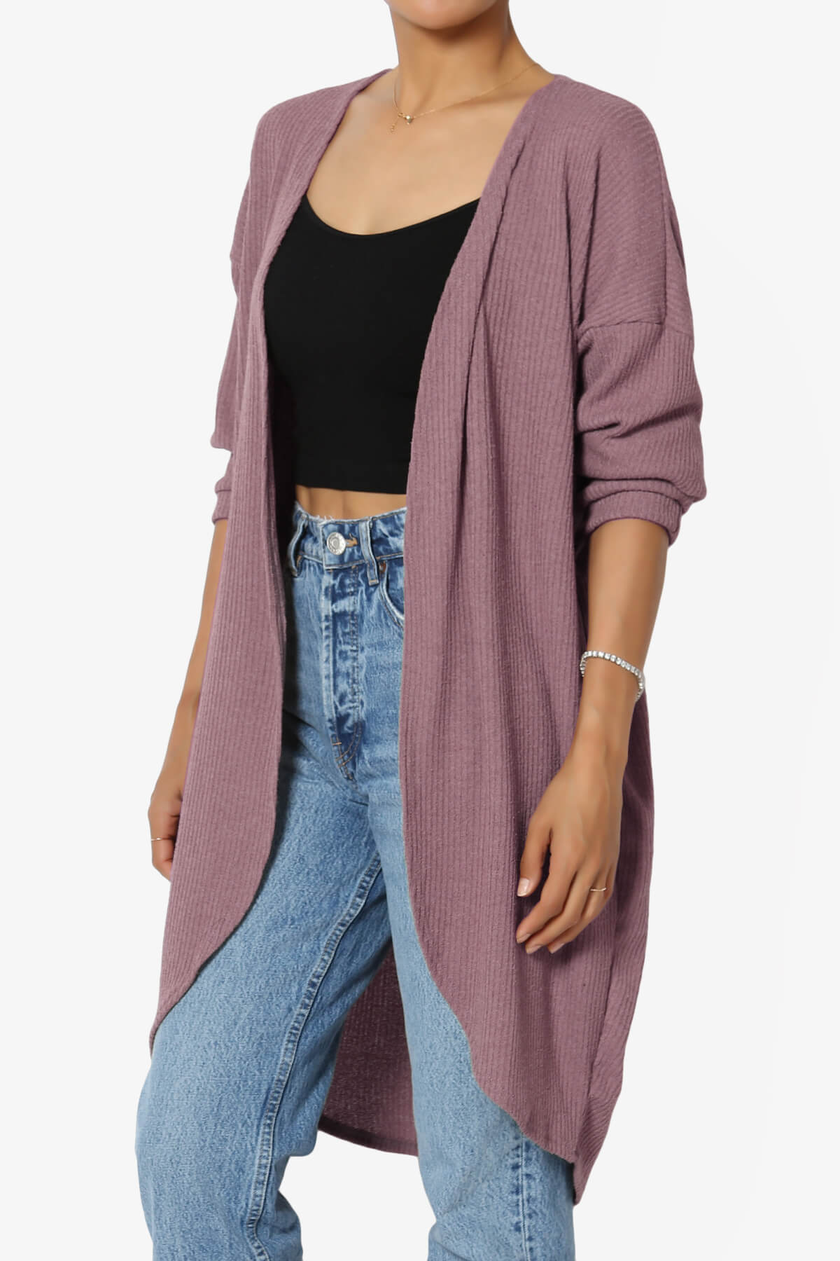 Load image into Gallery viewer, Lexa Ribbed Knit Open Front Cardigan DARK MAUVE_3
