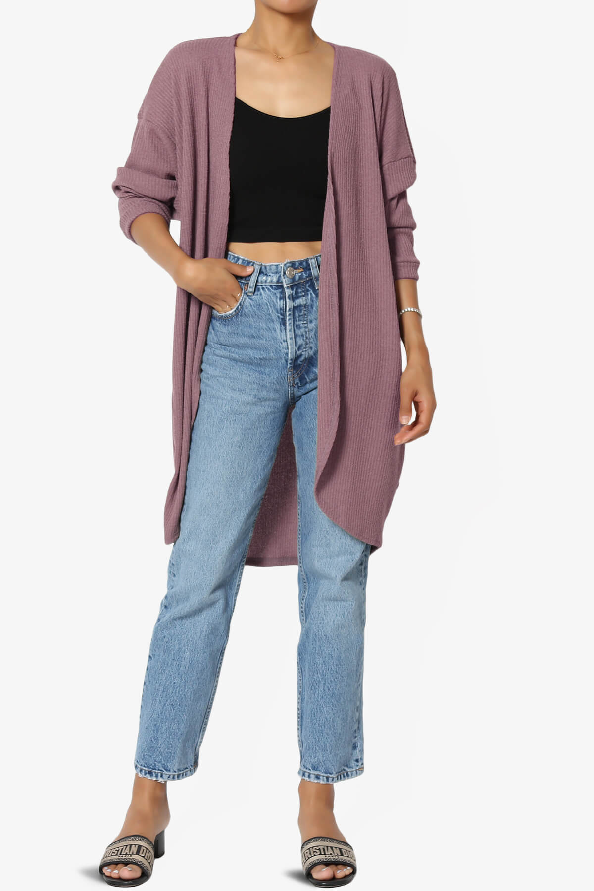 Load image into Gallery viewer, Lexa Ribbed Knit Open Front Cardigan DARK MAUVE_6
