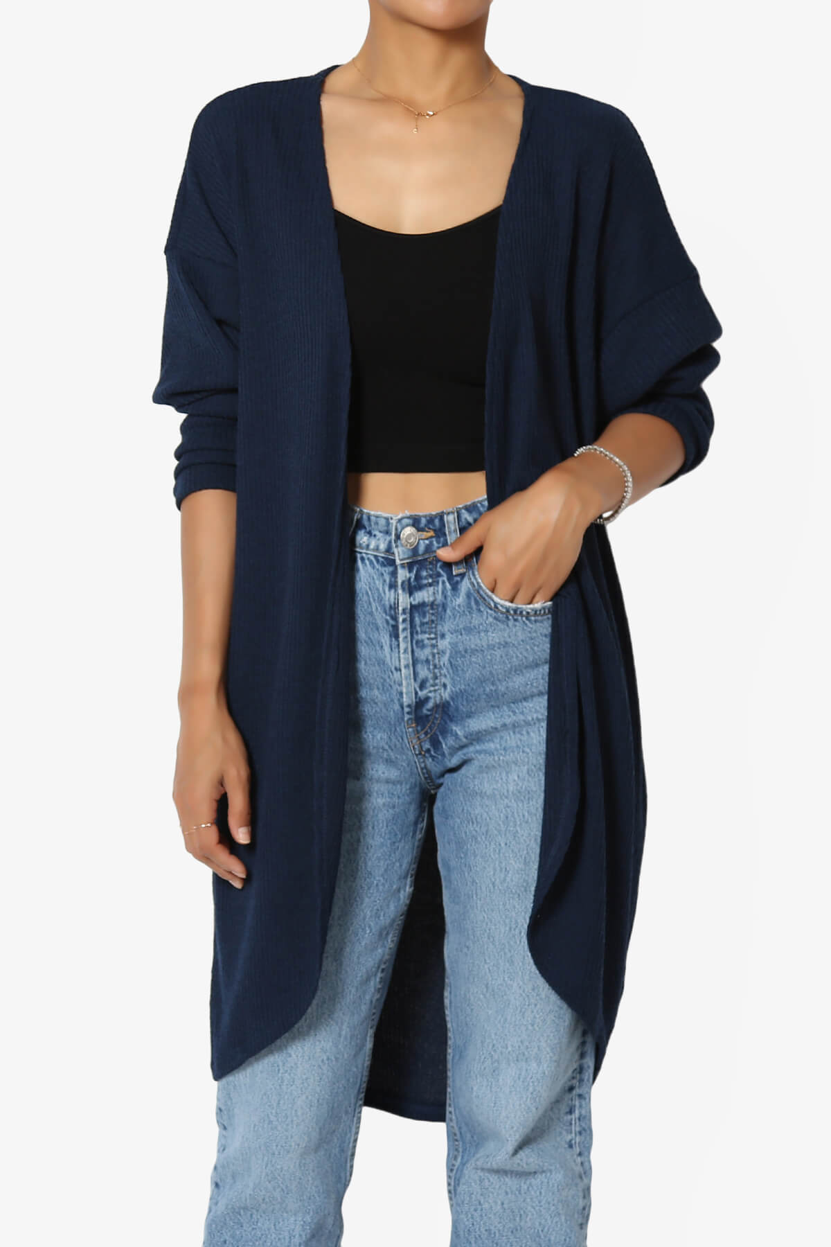 Load image into Gallery viewer, Lexa Ribbed Knit Open Front Cardigan NAVY_1
