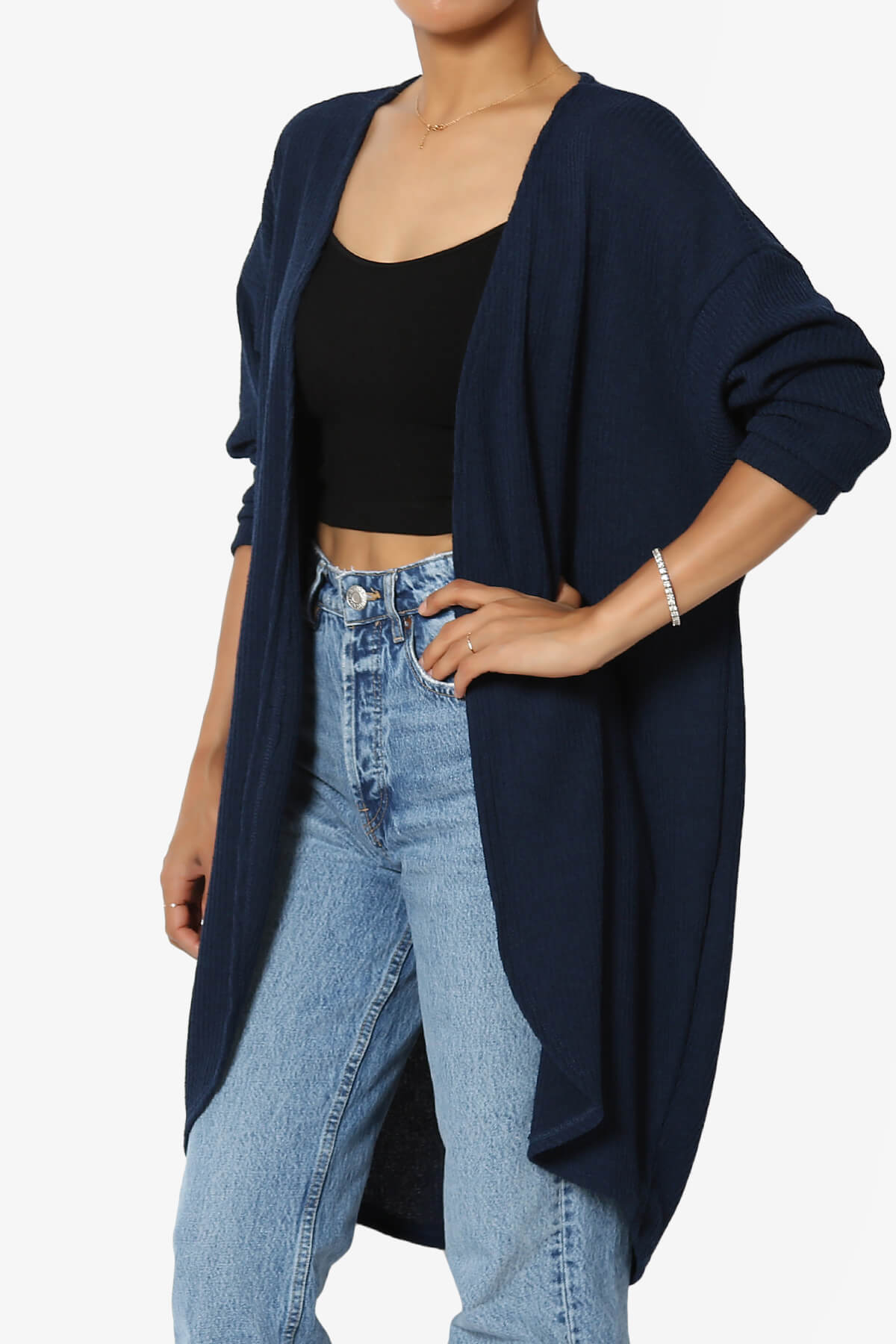 Load image into Gallery viewer, Lexa Ribbed Knit Open Front Cardigan NAVY_3
