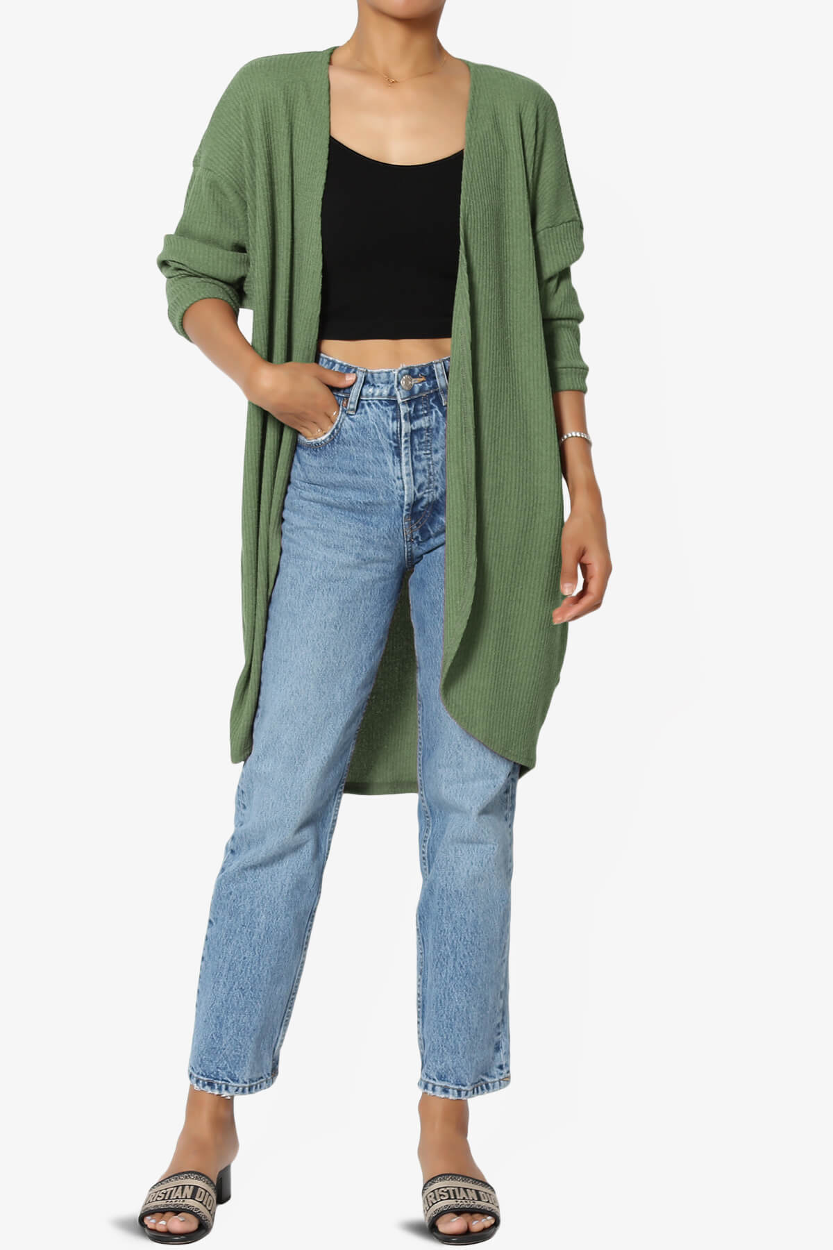 Lexa Ribbed Knit Open Front Cardigan OLIVE_6