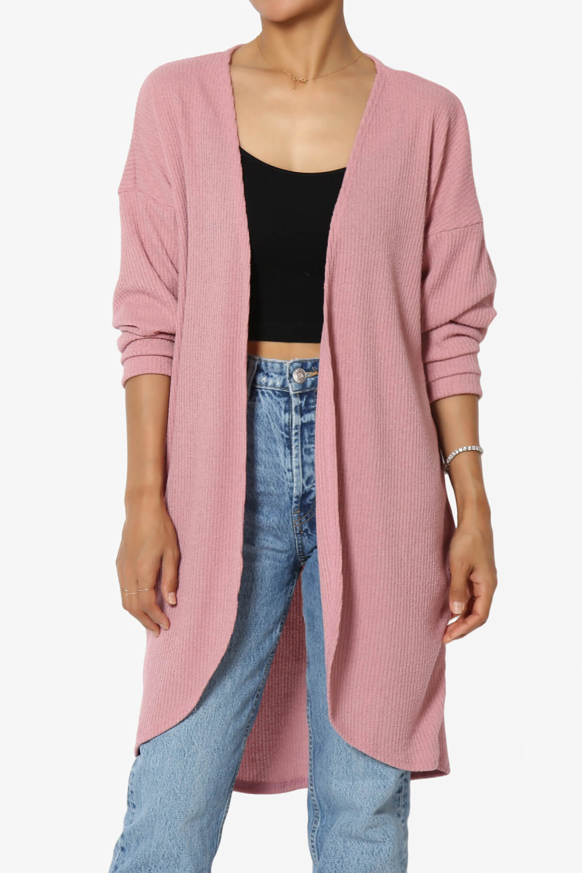 Lexa Ribbed Knit Open Front Cardigan PINK_1