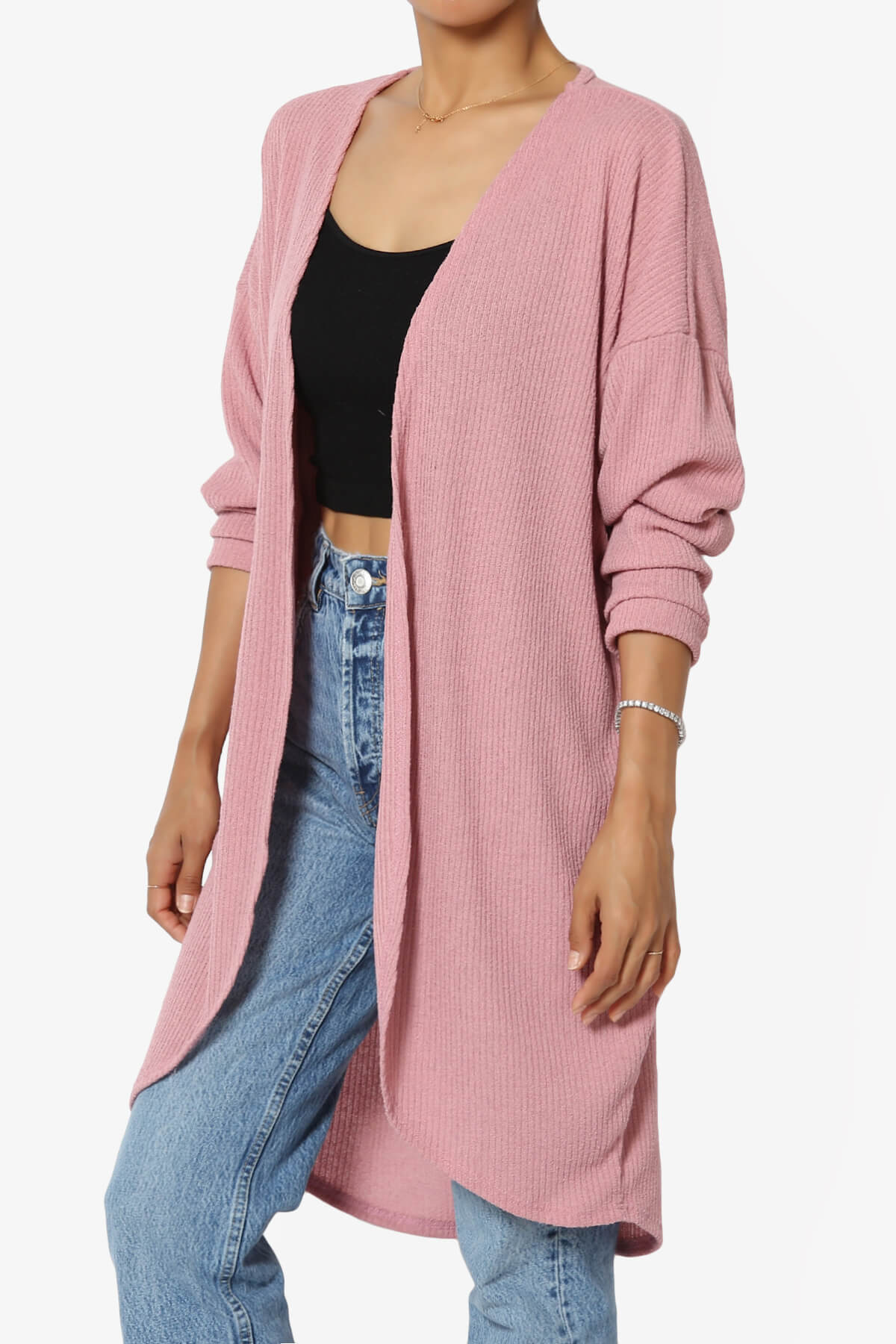 Lexa Ribbed Knit Open Front Cardigan PINK_3
