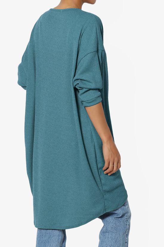 Lexa Ribbed Knit Open Front Cardigan TEAL_4