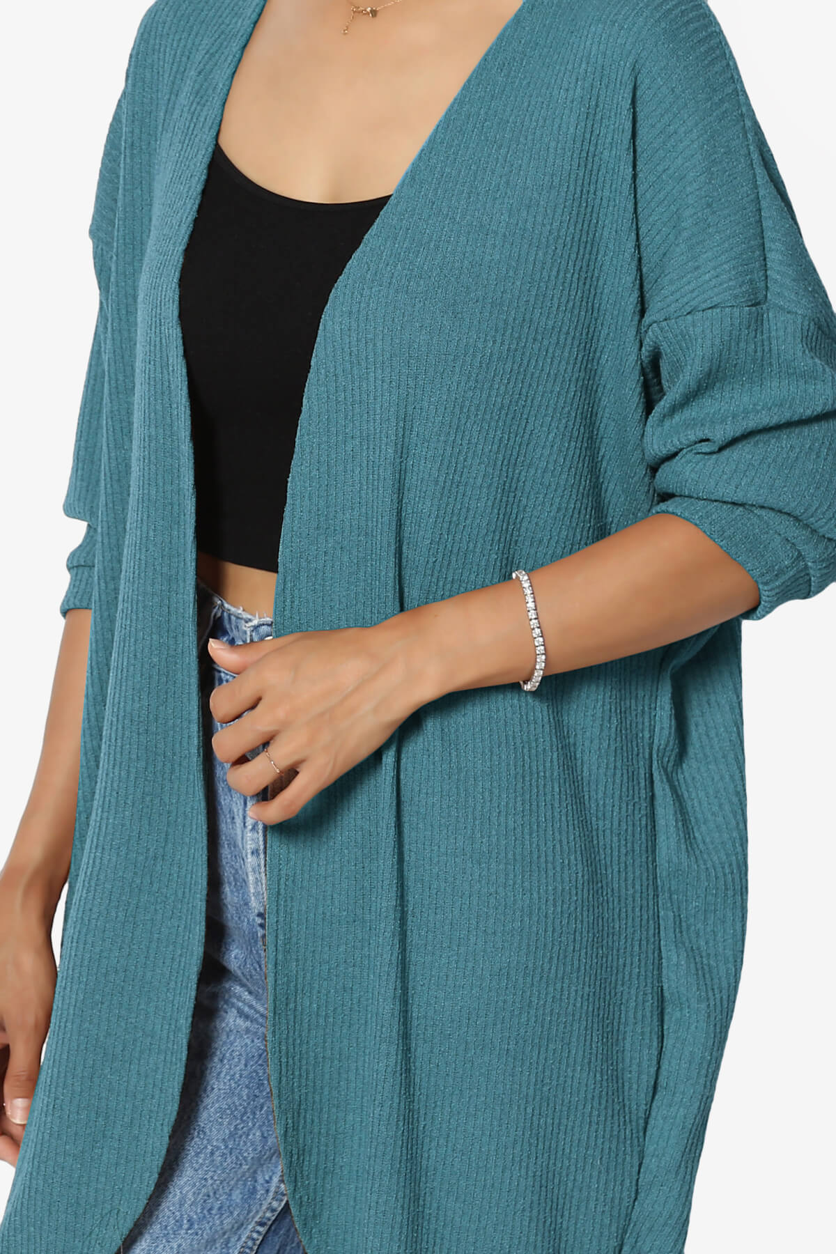 Lexa Ribbed Knit Open Front Cardigan TEAL_5