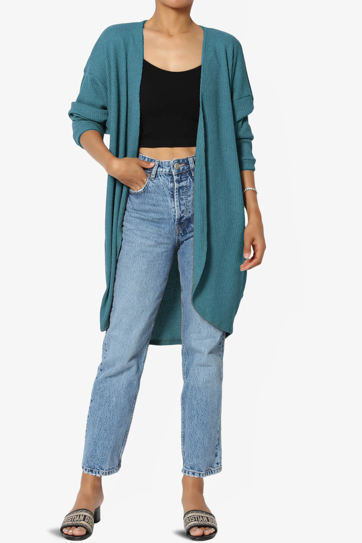 Lexa Ribbed Knit Open Front Cardigan TEAL_6