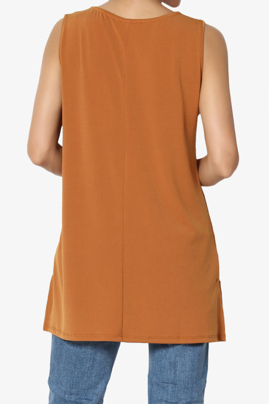 Load image into Gallery viewer, Lilly Sleeveless Side Slit Fluid Knit Tank Top ALMOND_2
