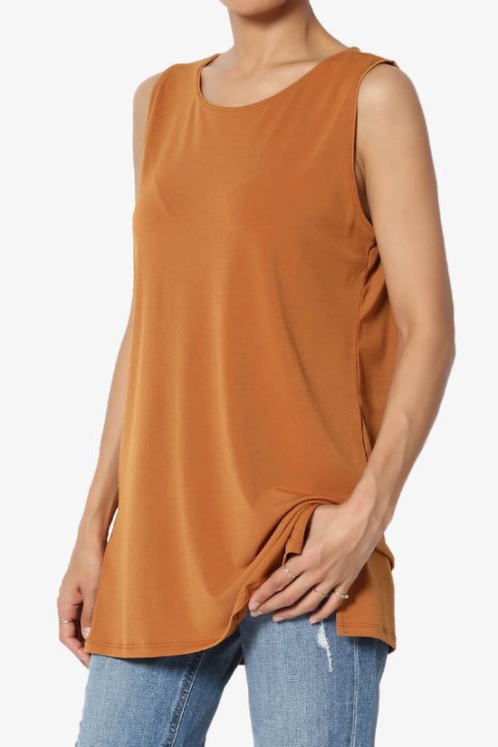 Load image into Gallery viewer, Lilly Sleeveless Side Slit Fluid Knit Tank Top ALMOND_3
