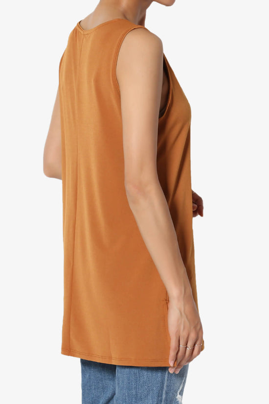 Load image into Gallery viewer, Lilly Sleeveless Side Slit Fluid Knit Tank Top ALMOND_4
