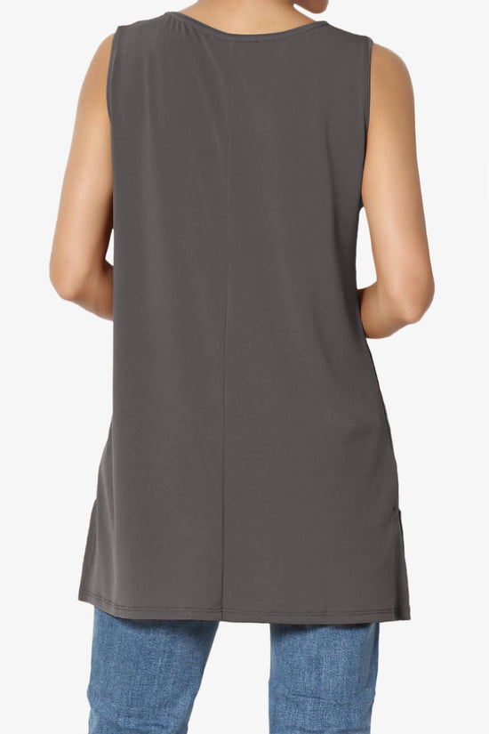 Load image into Gallery viewer, Lilly Sleeveless Side Slit Fluid Knit Tank Top ASH GREY_2
