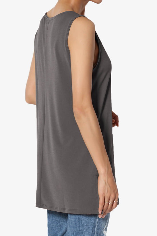 Load image into Gallery viewer, Lilly Sleeveless Side Slit Fluid Knit Tank Top ASH GREY_4
