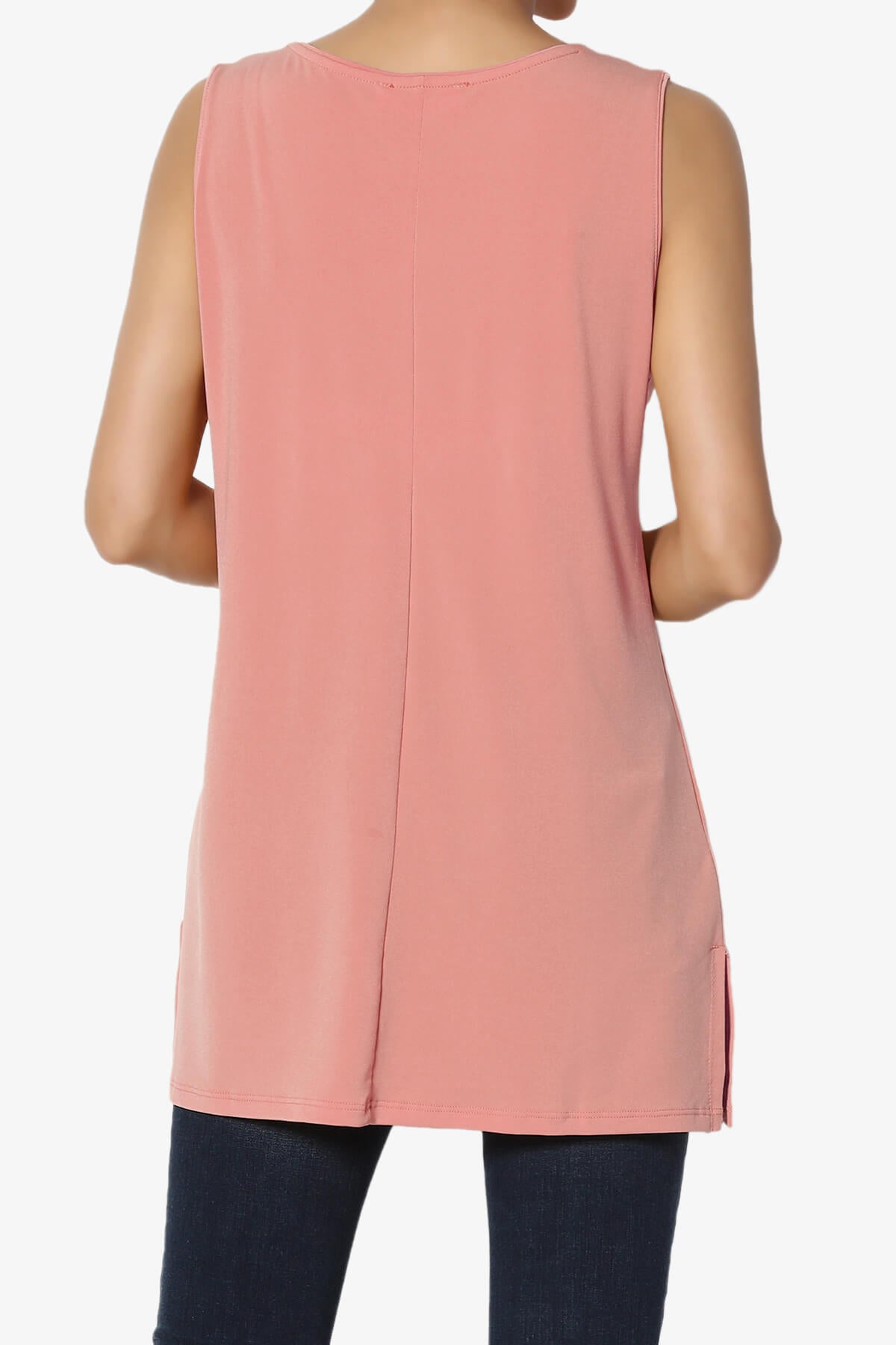Load image into Gallery viewer, Lilly Sleeveless Side Slit Fluid Knit Tank Top ASH ROSE_2
