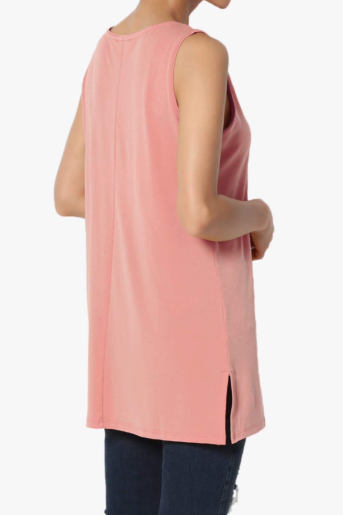 Load image into Gallery viewer, Lilly Sleeveless Side Slit Fluid Knit Tank Top ASH ROSE_4
