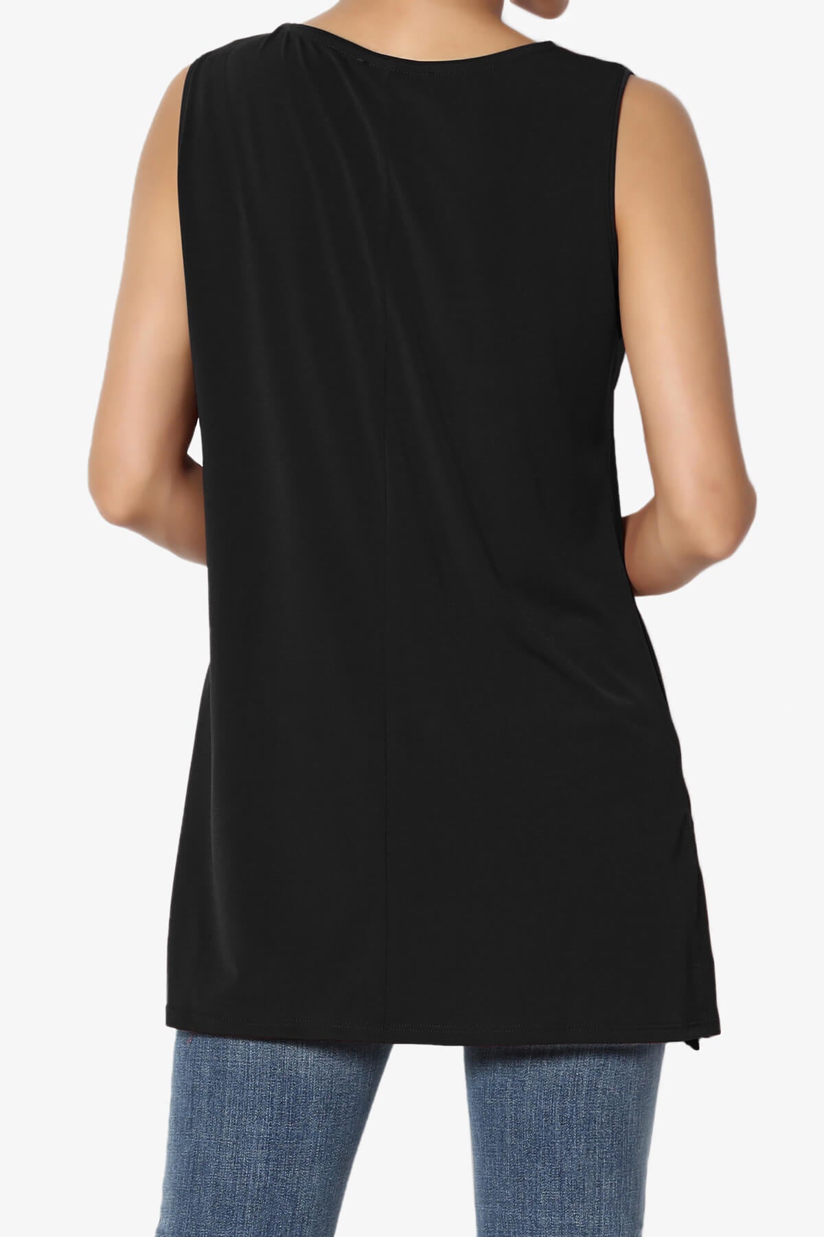 Load image into Gallery viewer, Lilly Sleeveless Side Slit Fluid Knit Tank Top BLACK_2
