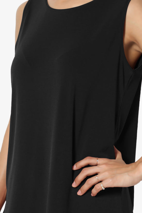 Load image into Gallery viewer, Lilly Sleeveless Side Slit Fluid Knit Tank Top BLACK_5
