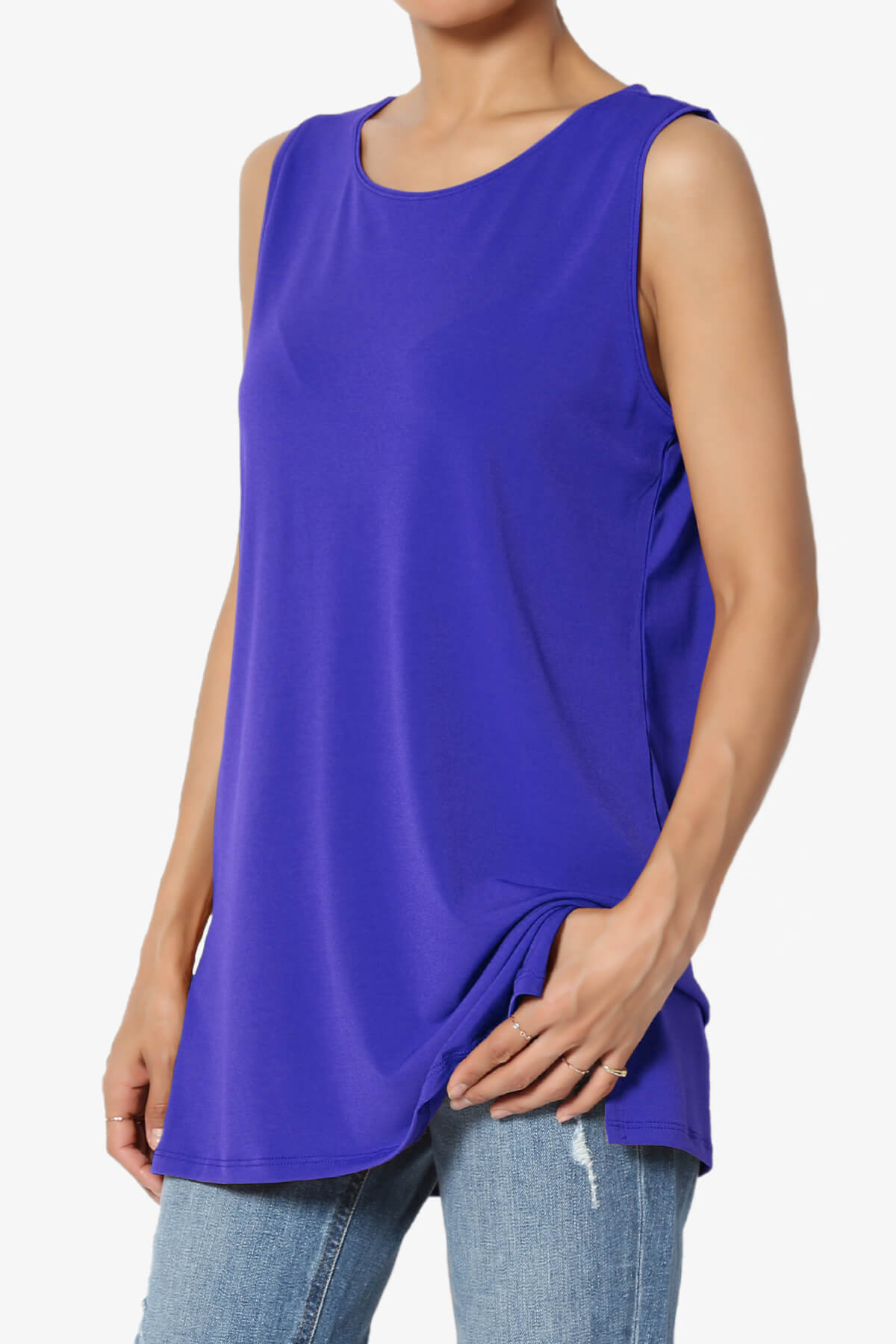 Load image into Gallery viewer, Lilly Sleeveless Side Slit Fluid Knit Tank Top BRIGHT BLUE_3
