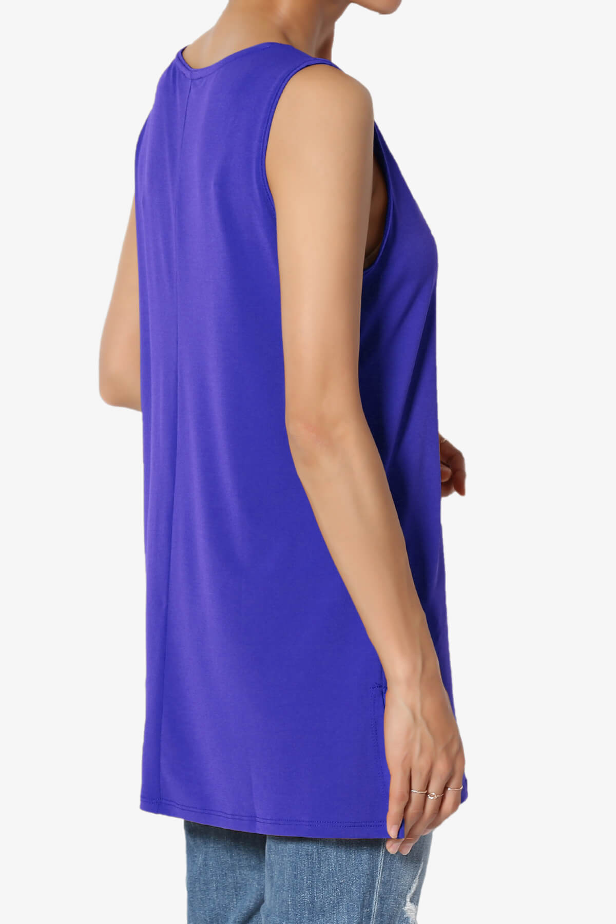 Load image into Gallery viewer, Lilly Sleeveless Side Slit Fluid Knit Tank Top BRIGHT BLUE_4
