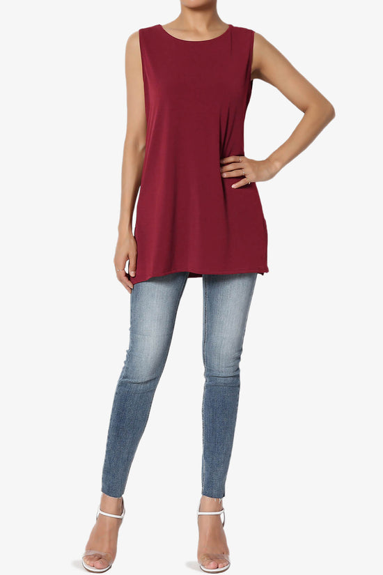 Load image into Gallery viewer, Lilly Sleeveless Side Slit Fluid Knit Tank Top BURGUNDY_6
