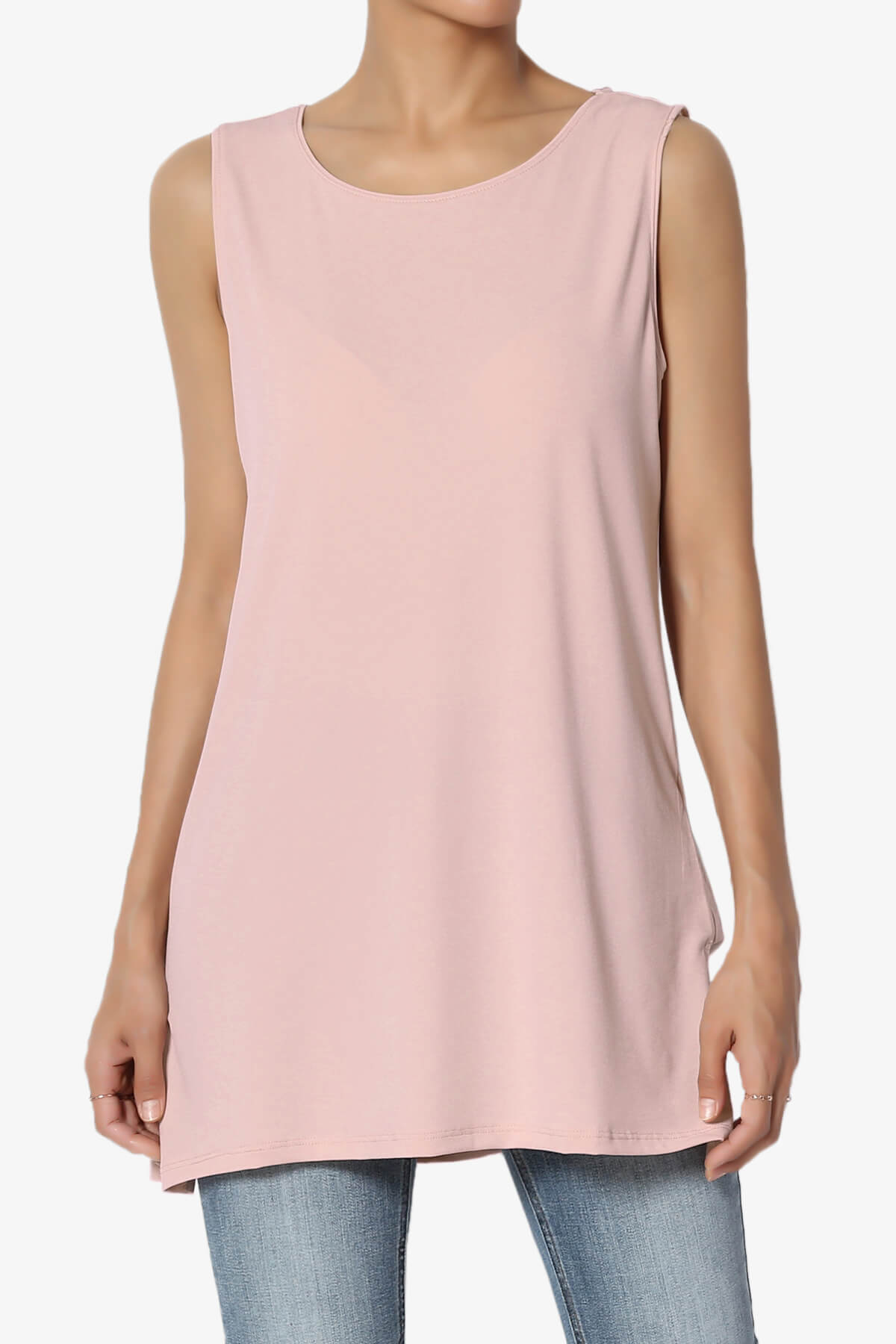 Load image into Gallery viewer, Lilly Sleeveless Side Slit Fluid Knit Tank Top CREAM MAUVE_1
