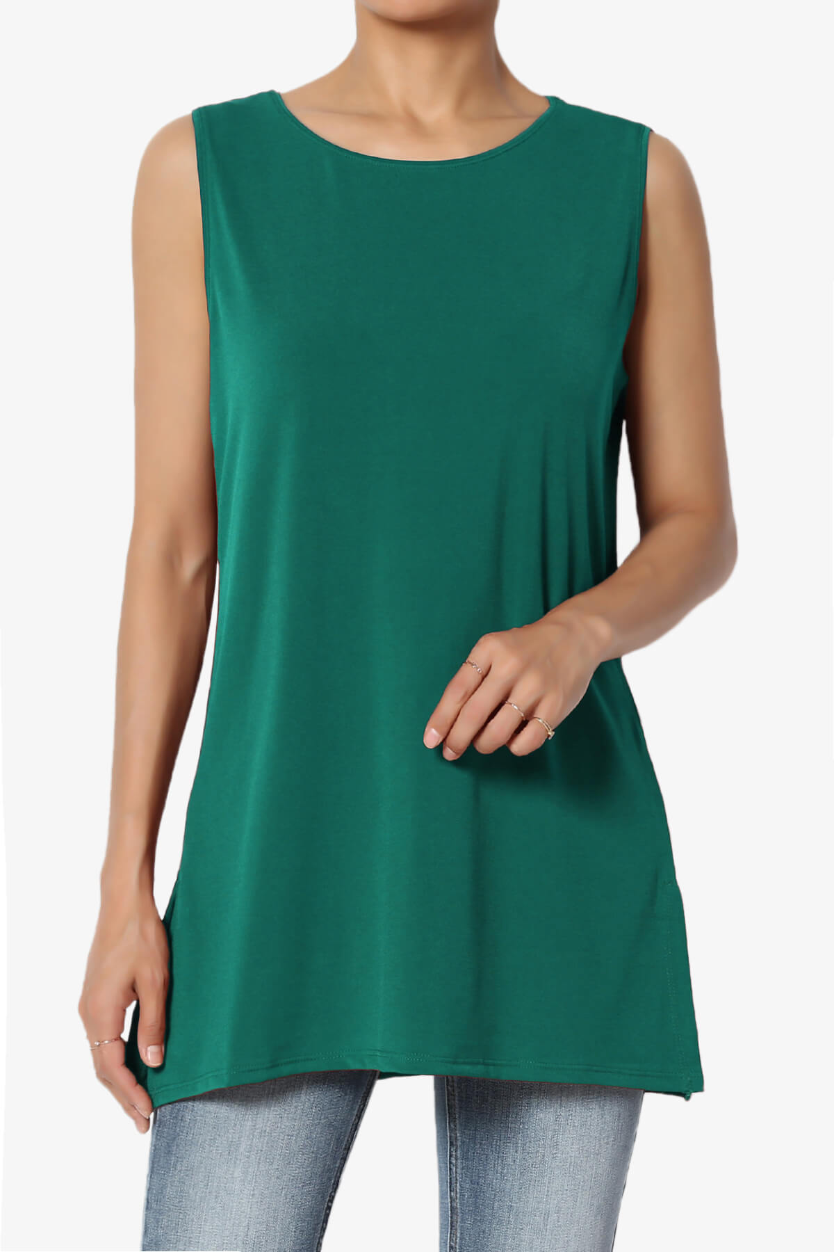 Load image into Gallery viewer, Lilly Sleeveless Side Slit Fluid Knit Tank Top DARK GREEN_1
