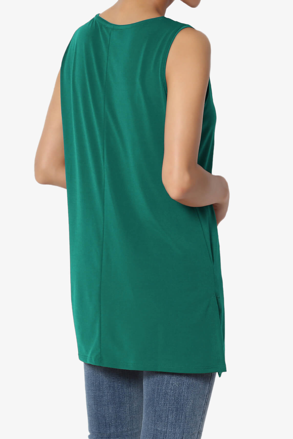 Load image into Gallery viewer, Lilly Sleeveless Side Slit Fluid Knit Tank Top DARK GREEN_4
