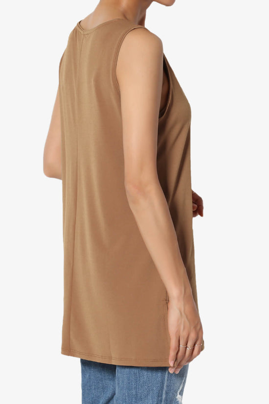 Load image into Gallery viewer, Lilly Sleeveless Side Slit Fluid Knit Tank Top DEEP CAMEL_4
