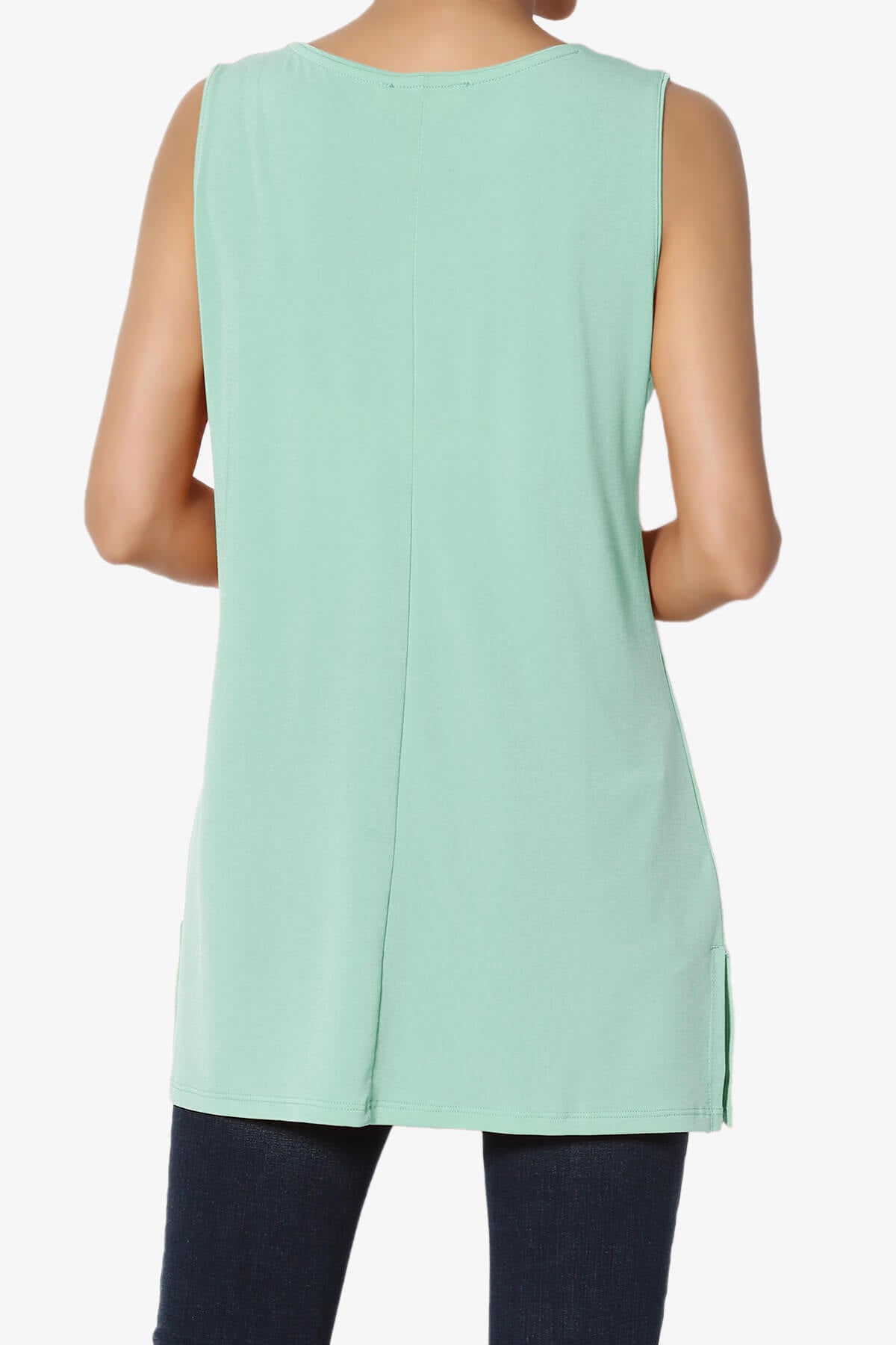 Load image into Gallery viewer, Lilly Sleeveless Side Slit Fluid Knit Tank Top DUSTY GREEN_2
