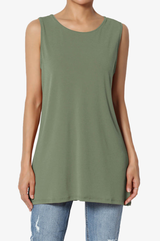 Load image into Gallery viewer, Lilly Sleeveless Side Slit Fluid Knit Tank Top DUSTY OLIVE_1
